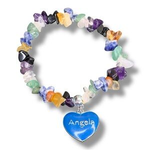 “Angela” Personalized Geniune Semi-Precious Gemstones Name Bracelet Stretch Boho